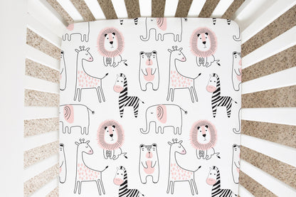 Pink Safari Minky Crib Sheet, Jungle Nursery Bedding