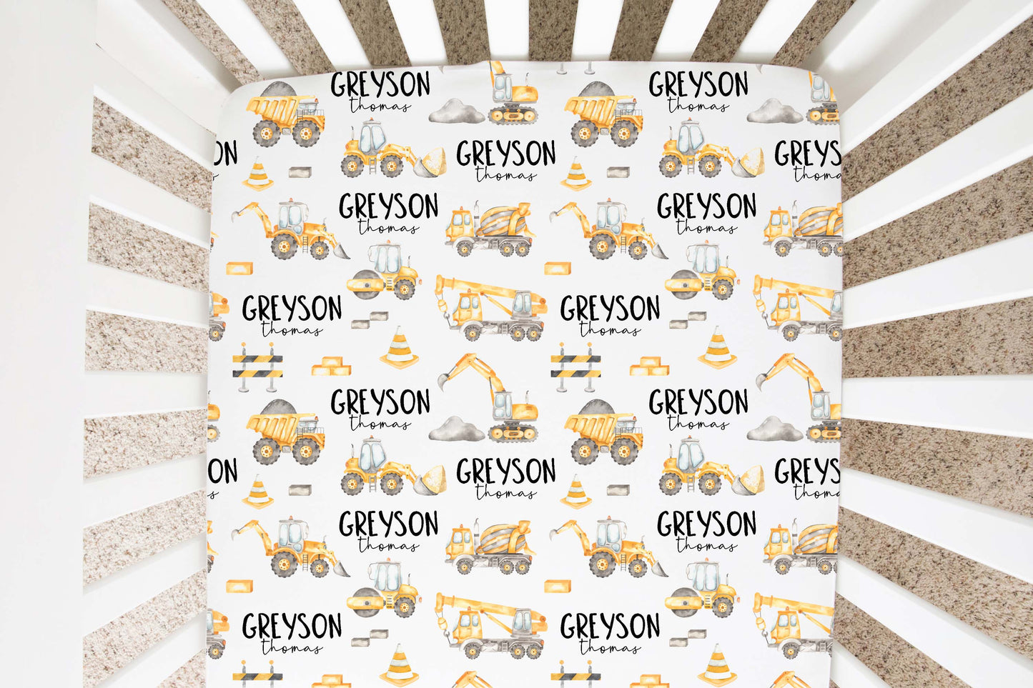 Construction Personalized Crib Sheet, Construction Nursery Bedding - Under construction