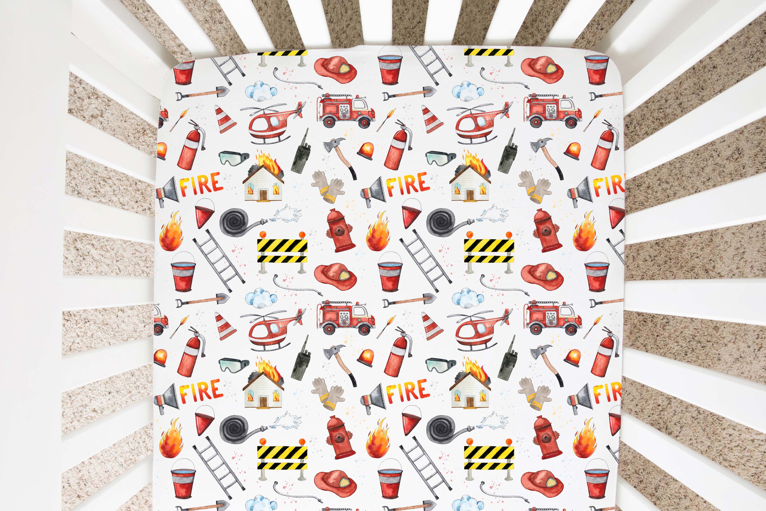 Fireman Crib Sheet Fireman trucks Nursery Bedding Little Hero