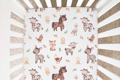 Farm Animals Crib Sheet, Barnyard Nursery Bedding - Lovely Farm