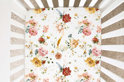 Floral Garden Crib Sheet, Wildflowers Nursery Bedding- Vintage Garden