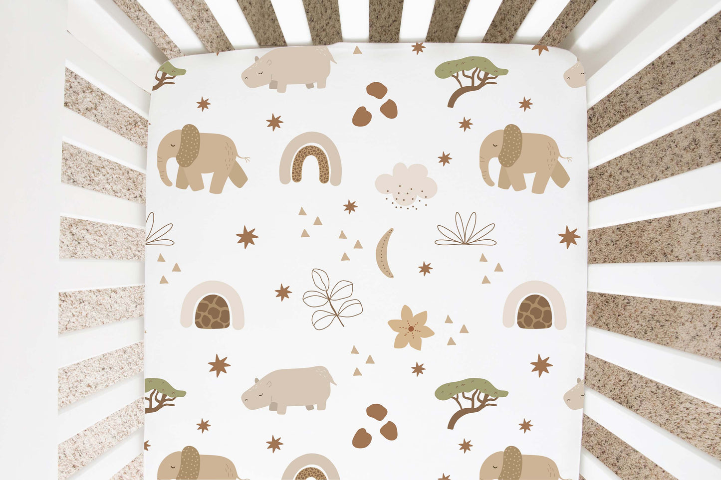 Safari Crib Sheet, Boho Nursery Bedding- Modern Safari