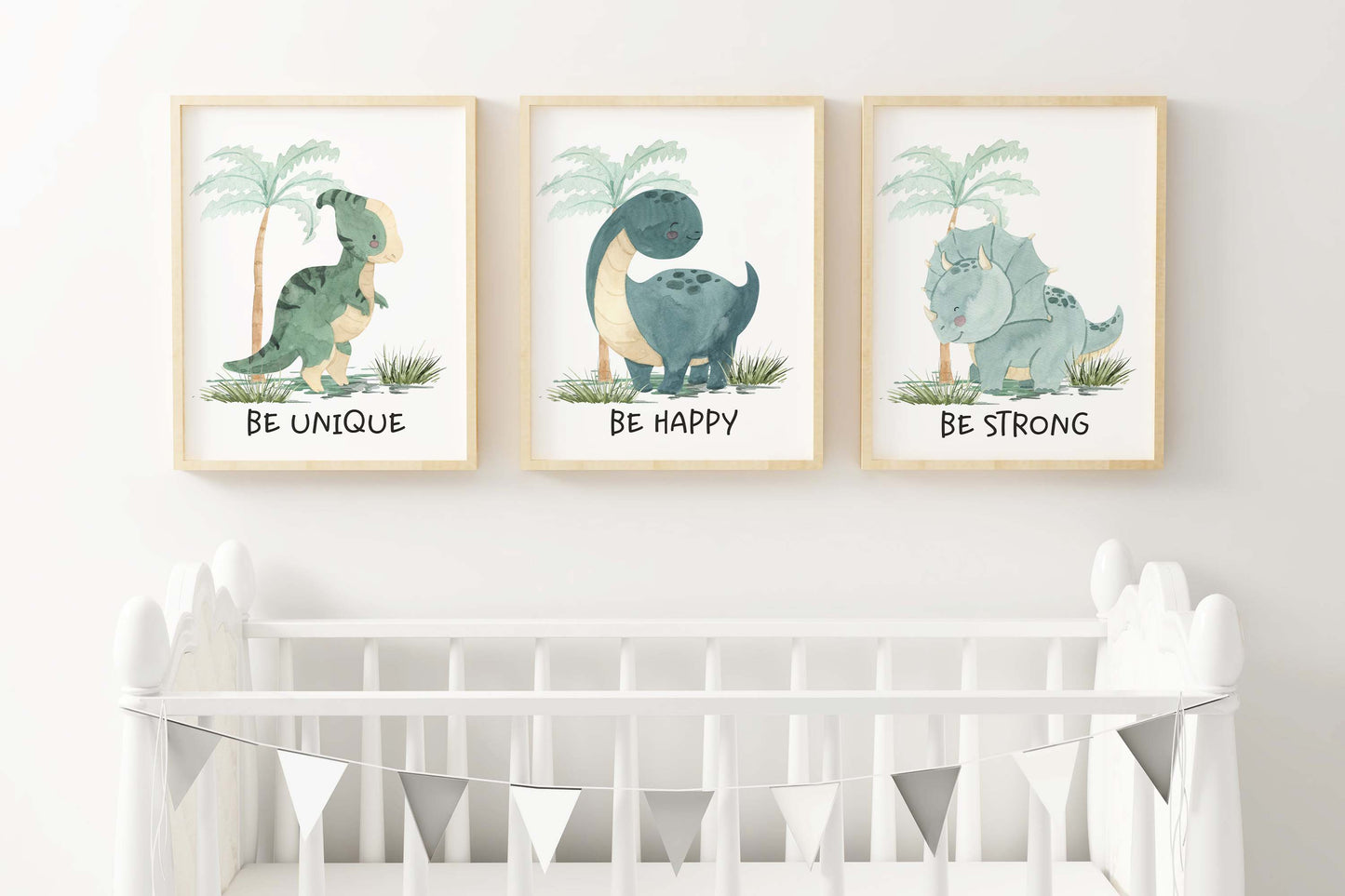 Dinosaur Wall Art, Dino Nursery Prints set of 3 - Prehistoric Friends