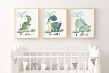 Dinosaur Wall Art, Dino Nursery Prints set of 3 - Prehistoric Friends