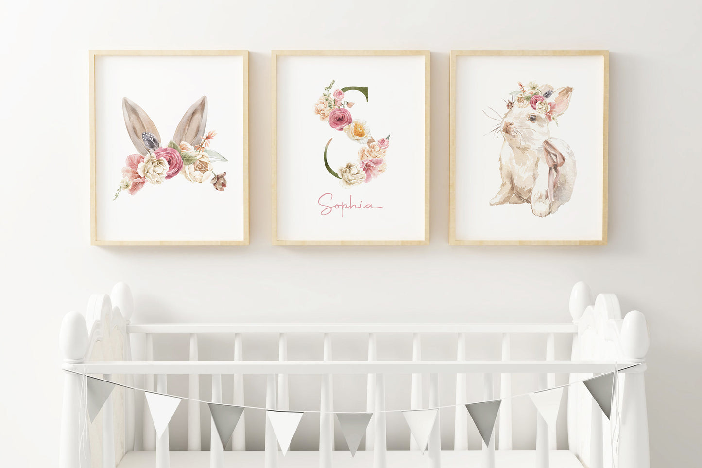 Rabbit Wall Art,  Rabbit Nursery Decor Set of 3 Unframed Prints