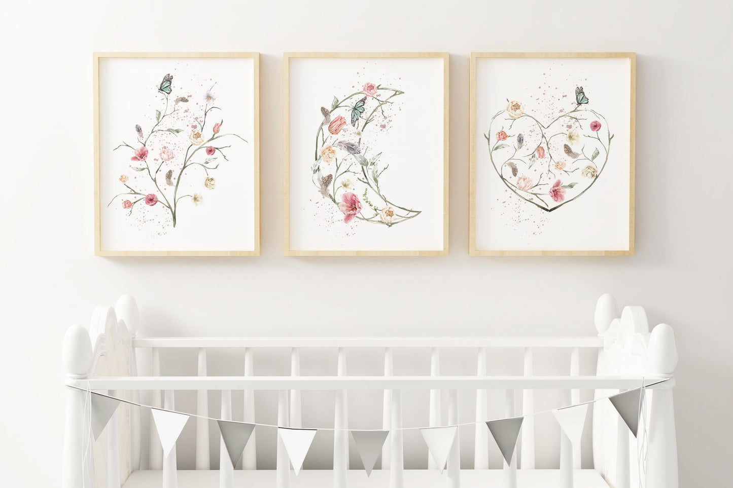 Boho Wall Art, Floral Nursery Prints - set of 3