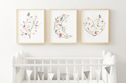 Boho Wall Art, Floral Nursery Prints - set of 3