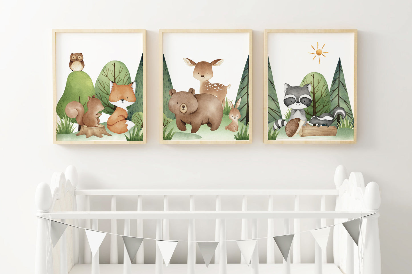 Woodland Wall Art, Woodland Nursery Prints set of 3 - Tiny Woodland