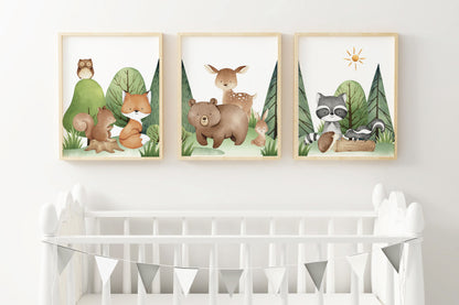 Woodland Wall Art, Woodland Nursery Prints set of 3 - Tiny Woodland