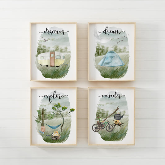 Explore Wall Art, Camping Nursery Prints Set of 4