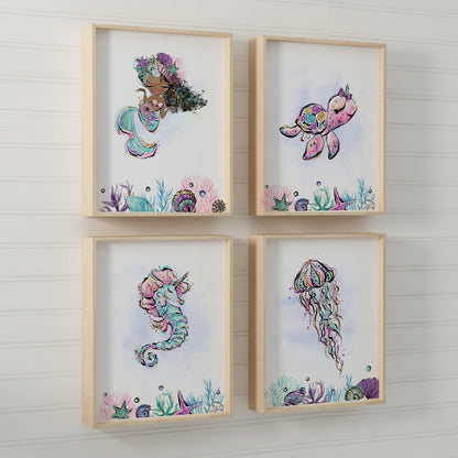 Mermaid Nursery Prints, Under The Sea Wall Art Set of 4 - Mermaid World