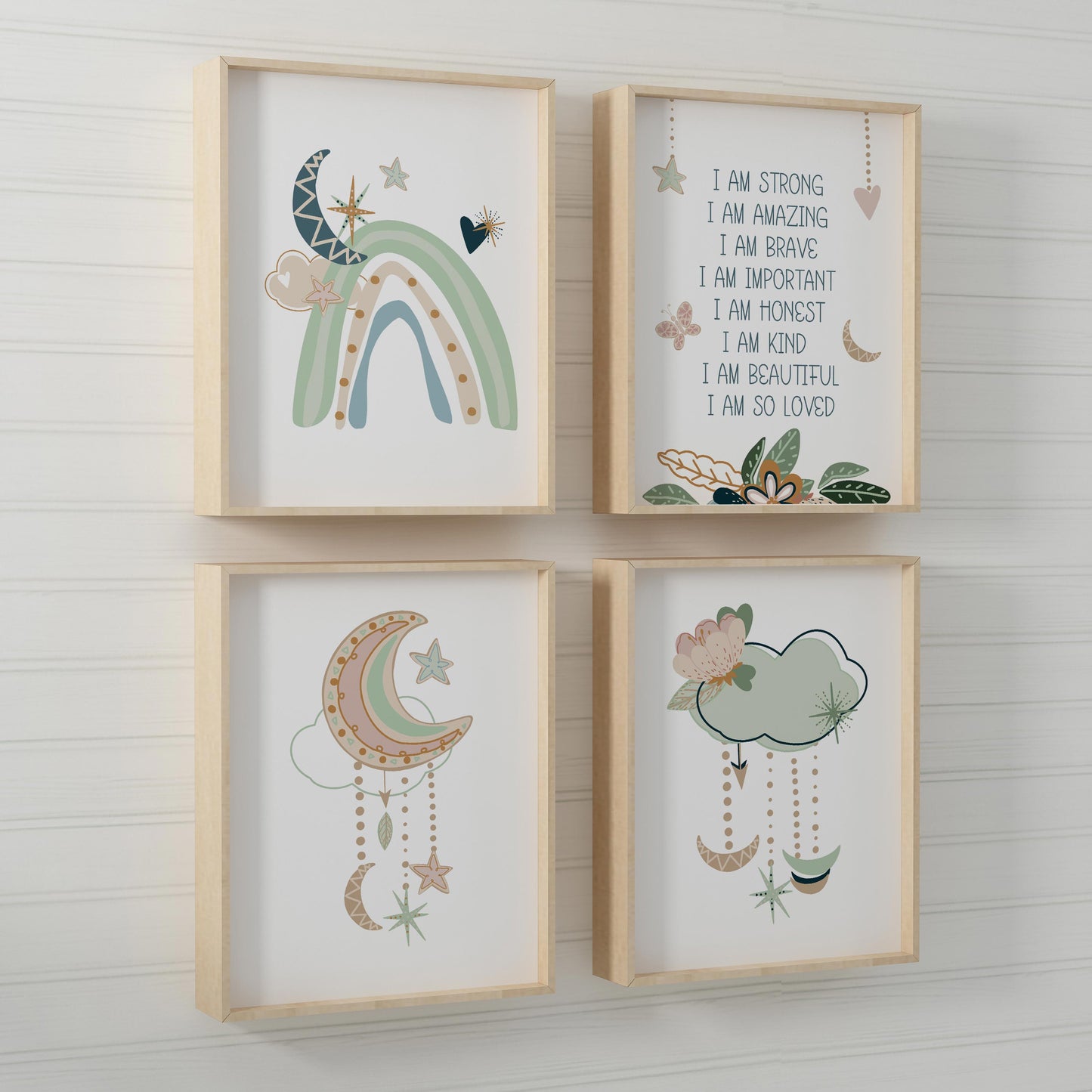 Positive Affirmations Wall Art, Boho Nursery Prints Set of 4