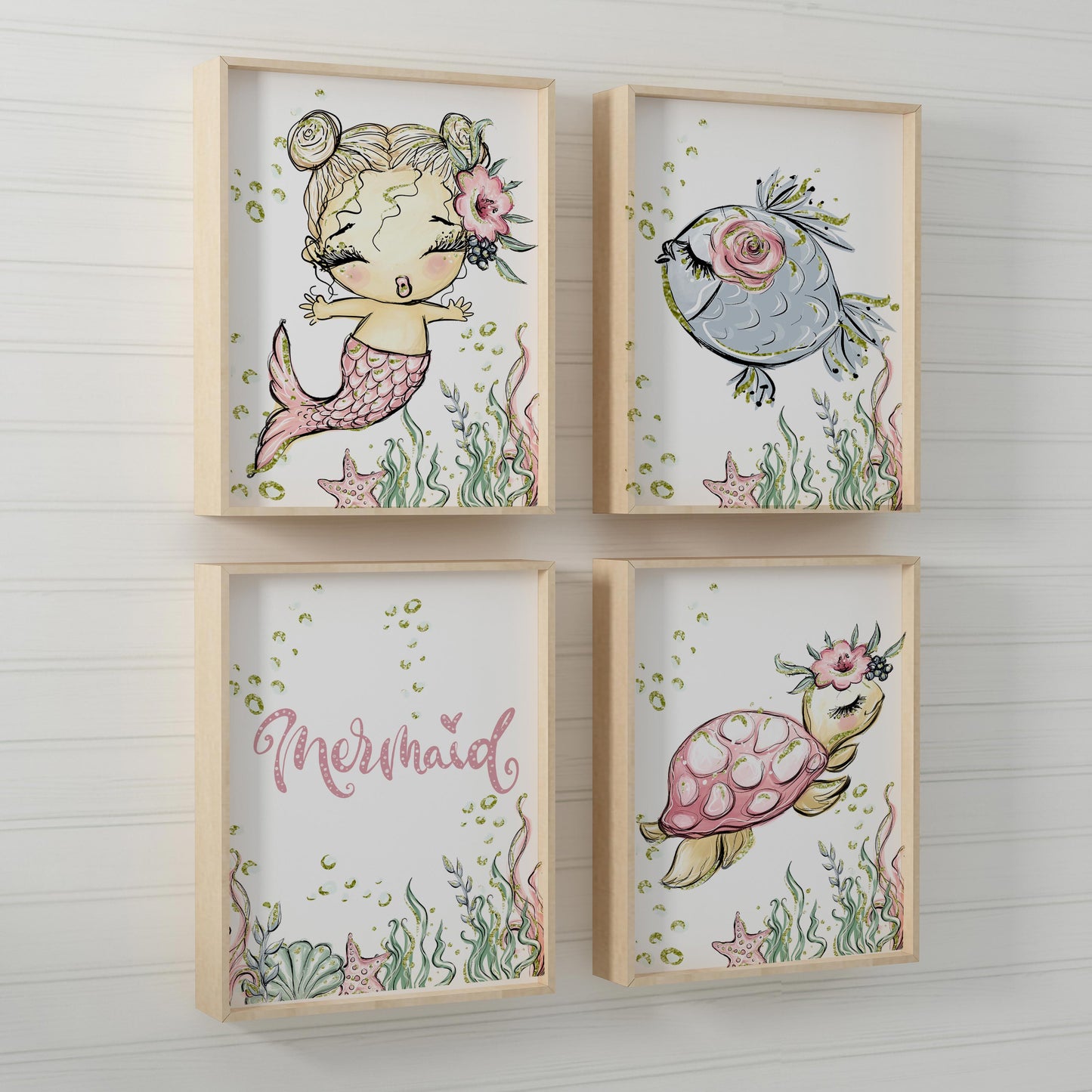 Mermaid Wall Art, Mermaid Nursery Prints set of 3