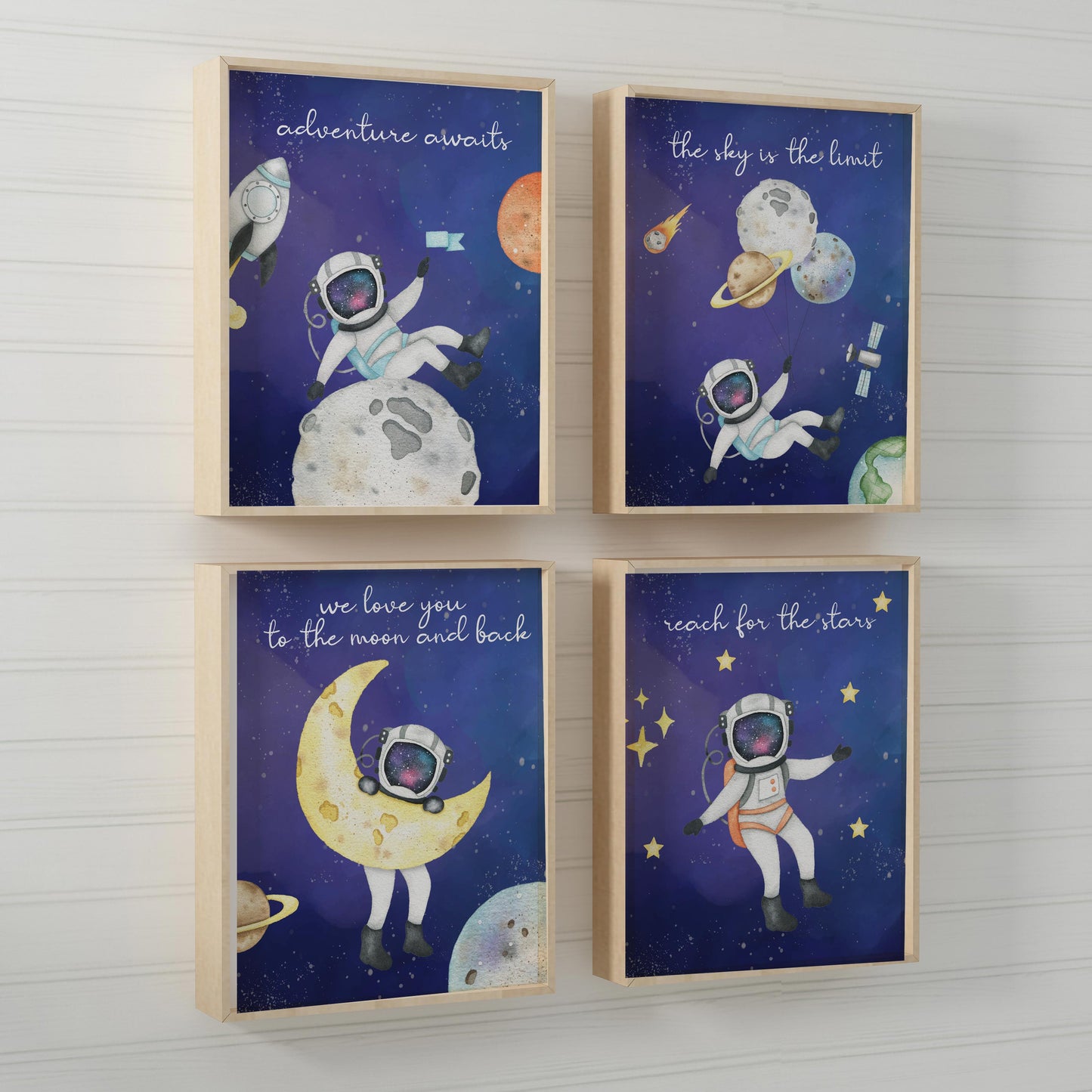 Astronaut Wall Art, Space Nursery Prints Set of 4