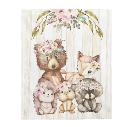 Woodland Animals Minky Blanket, Forest Animals Nursery Bedding - Forest Friends