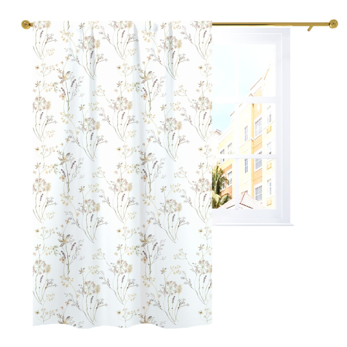 Cream Wildflower curtains, Wild Flowers Nursery Decor - Mustard Wildflowers