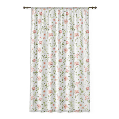 Wildflowers sheer Curtain, Poppy sheer curtain single panel, Nursery floral