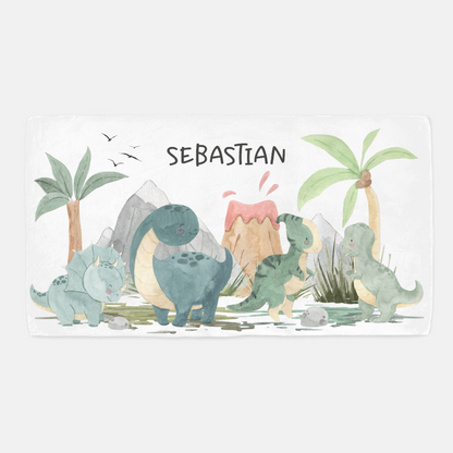 Dinosaur Personalized Crib Sheet, Dino Nursery Bedding - Prehistoric Friends