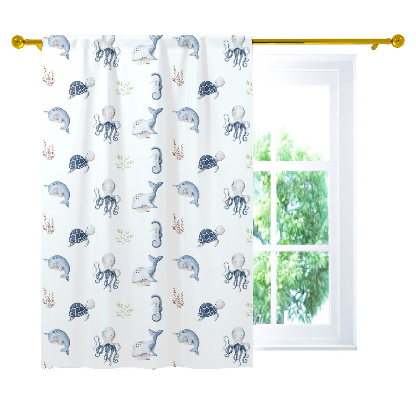 Under the Sea Nursery Curtains Single Panel | Sea Animals Nursery Decor - Little Ocean