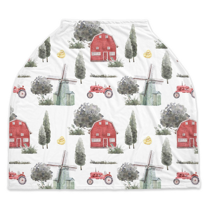 Red barn car seat cover | Farm nursing baby cover