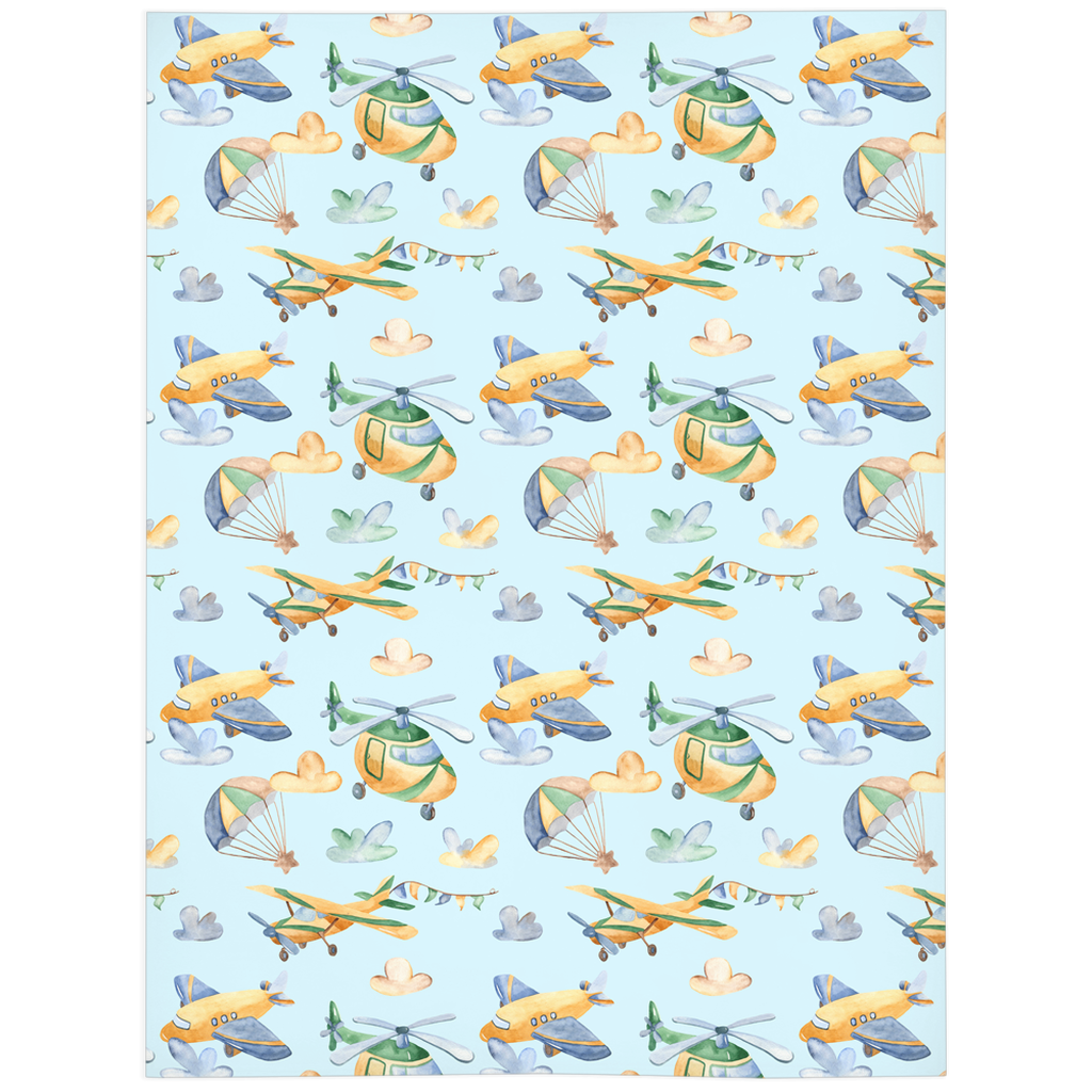 Airplanes and Helicopters Minky Blanket, Airplane Nursery Bedding Ref1 - Sky Dreams