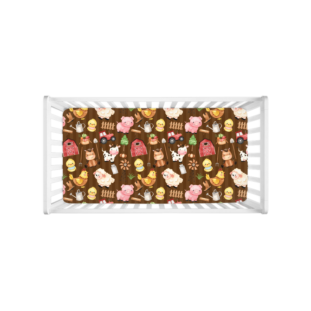 Farm Animals Minky Crib Sheet, Barnyard Nursery Bedding - Morgan's Farm