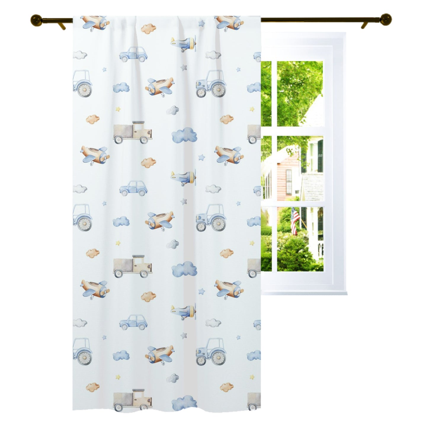 Transport Vehicles Curtain, Transportation Nursery Decor - Blue Transportation