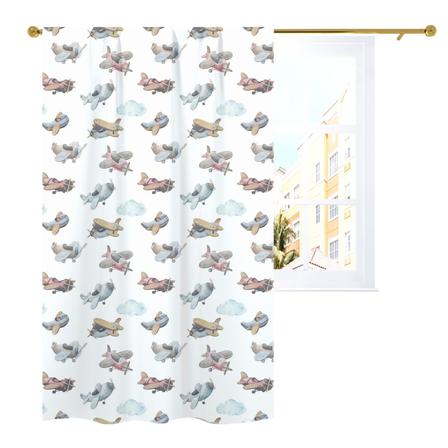 Airplanes Curtain single panel, Airplanes Nursery Bedding - Little Aviator