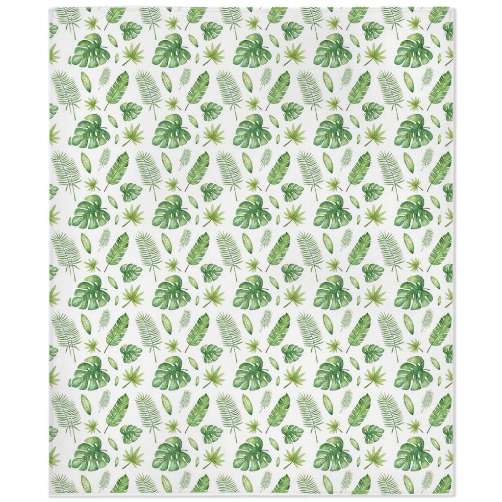 Tropical Leaves Minky Blanket, Jungle Nursery Bedding - Safari Explorer