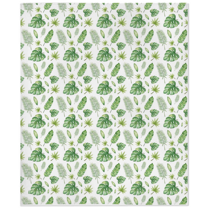 Tropical Leaves Minky Blanket, Jungle Nursery Bedding - Safari Explorer