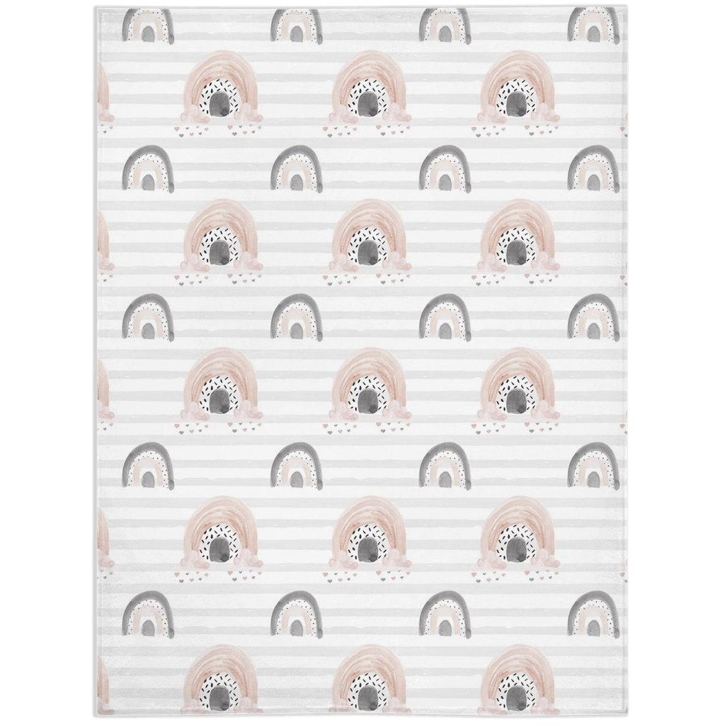 Gray Stripes Rainbow Minky Blanket, Rainbow Nursery Bedding - Blush Rainbow