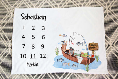 Personalized Fishing Milestone Blanket - Fishing Baby Blanket - Little Fisherman