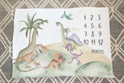 Personalized Dinosaur Milestone Blanket - Dinosaur Baby Blanket - Big Friends