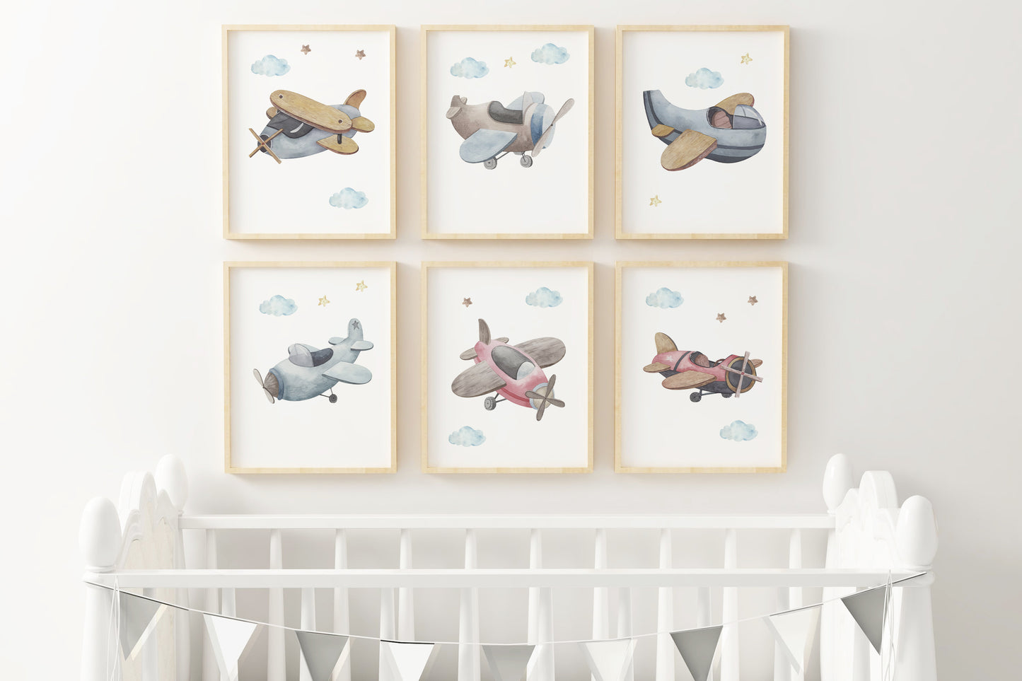 Airplanes Wall Art, Aviation Nursery Prints Set of 6 - Little Aviator