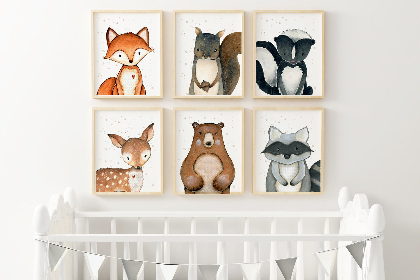 Woodland Wall Art, Forest Animals Nursery Prints - Set of 6 - Greenery Woodland