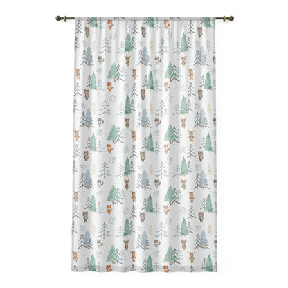 Woodland animals Sheer Curtain, Forest Nursery Decor - Scandi Woodland