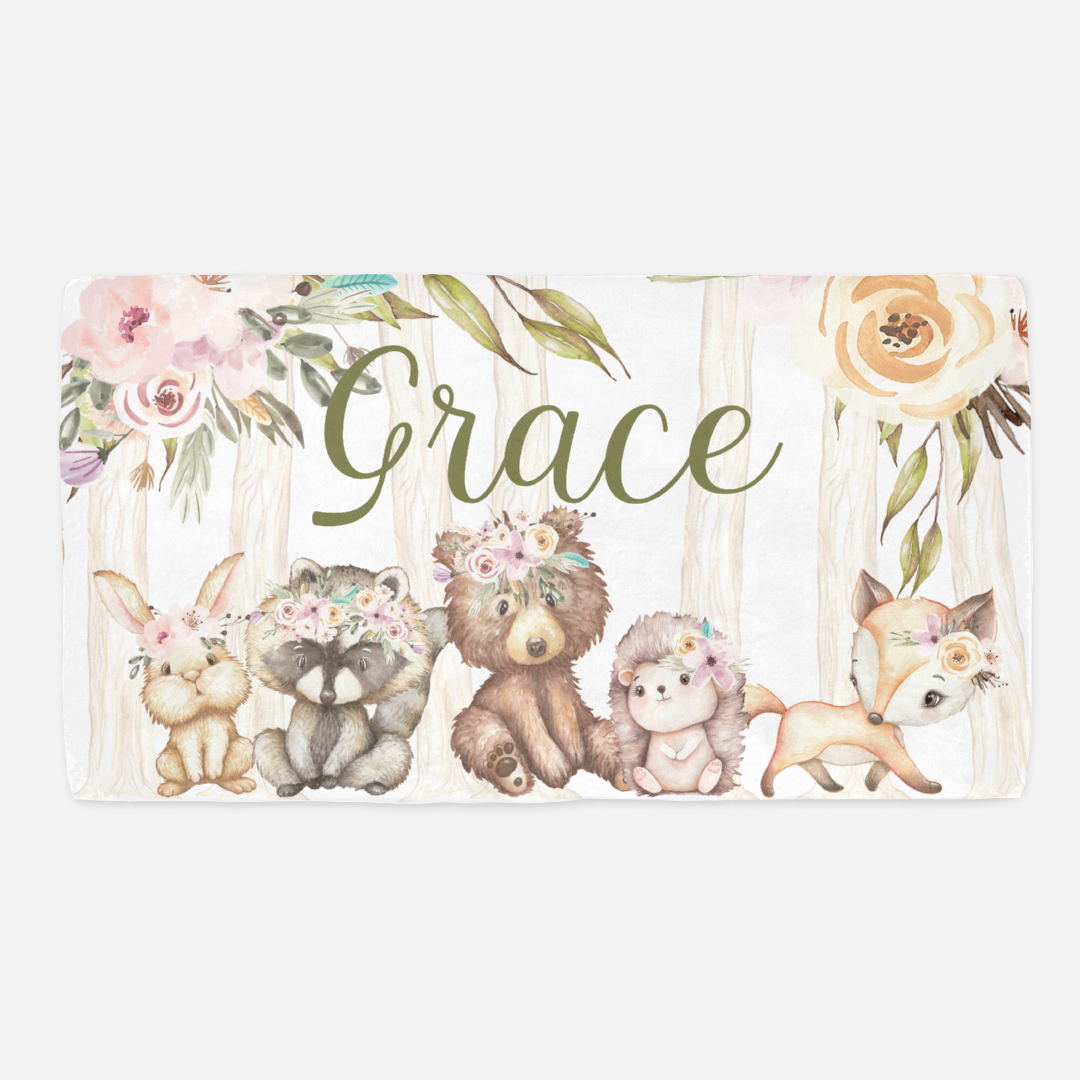 Woodland girl Personalized Crib Sheet, Forest Baby Girl Nursery Bedding - Forest Friends