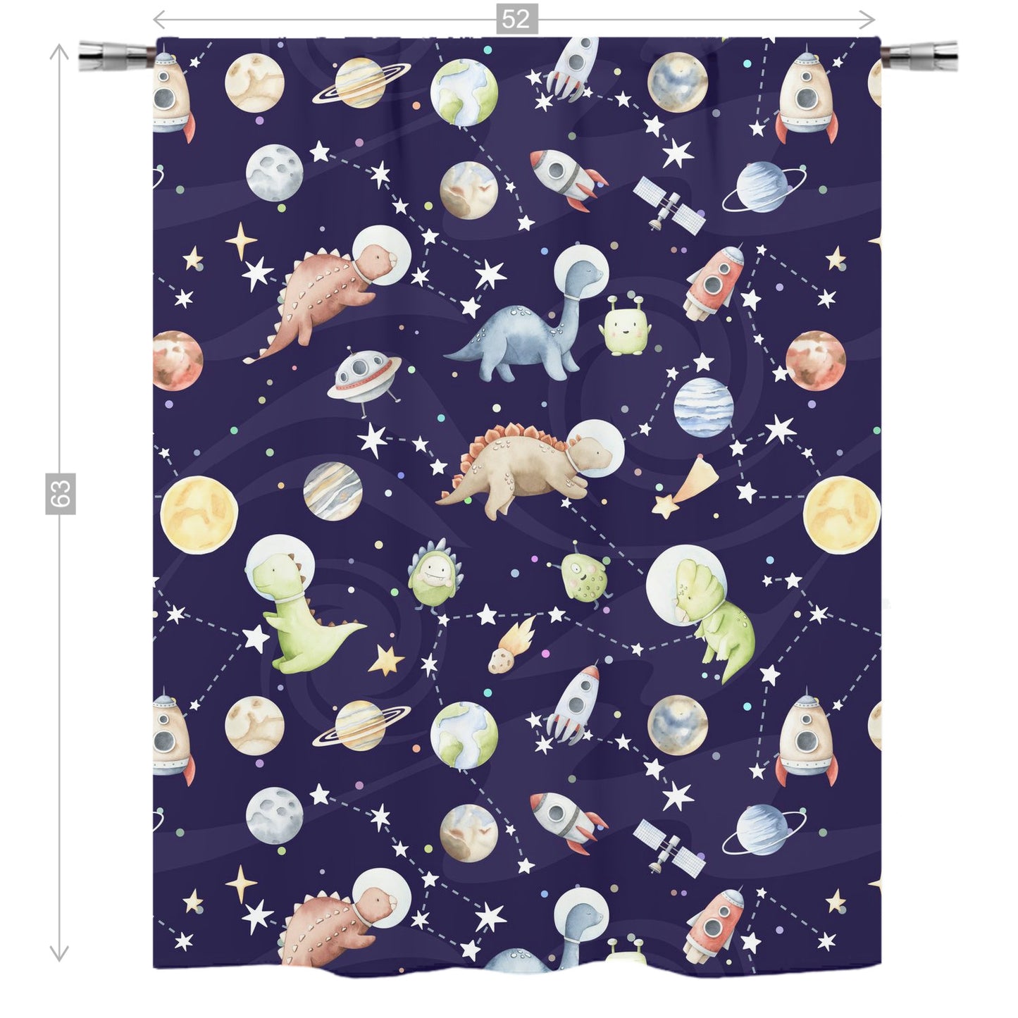 Dinosaur Space Curtain Single Panel, Space Nursery Decor