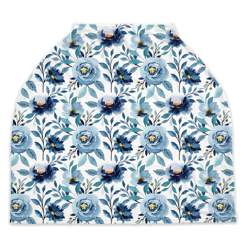 Indigo Blue Floral Car Seat Cover, Floral Nursing Cover