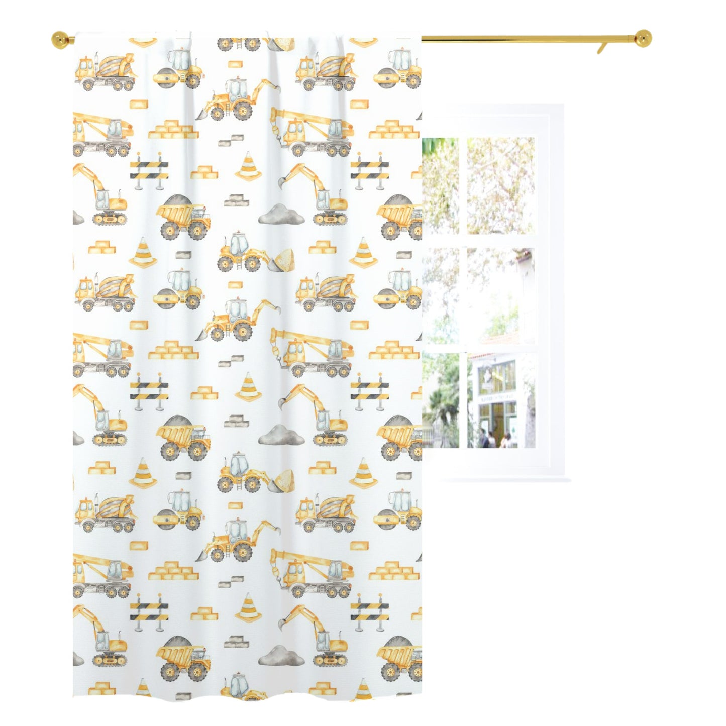 Construction truck curtain single panel, Construction nursery decor - Under Construction