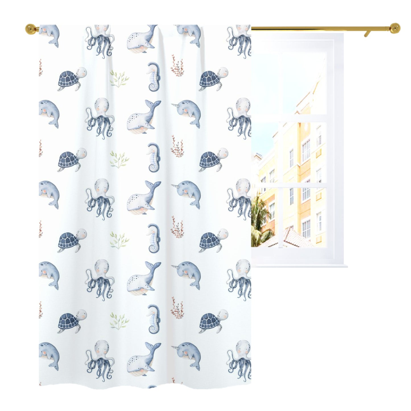 Under the Sea Nursery Curtains Single Panel | Sea Animals Nursery Decor - Little Ocean