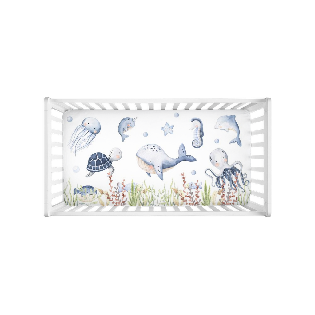 Under the sea Crib Sheet, Ocean animals Nursery Bedding- Little Ocean