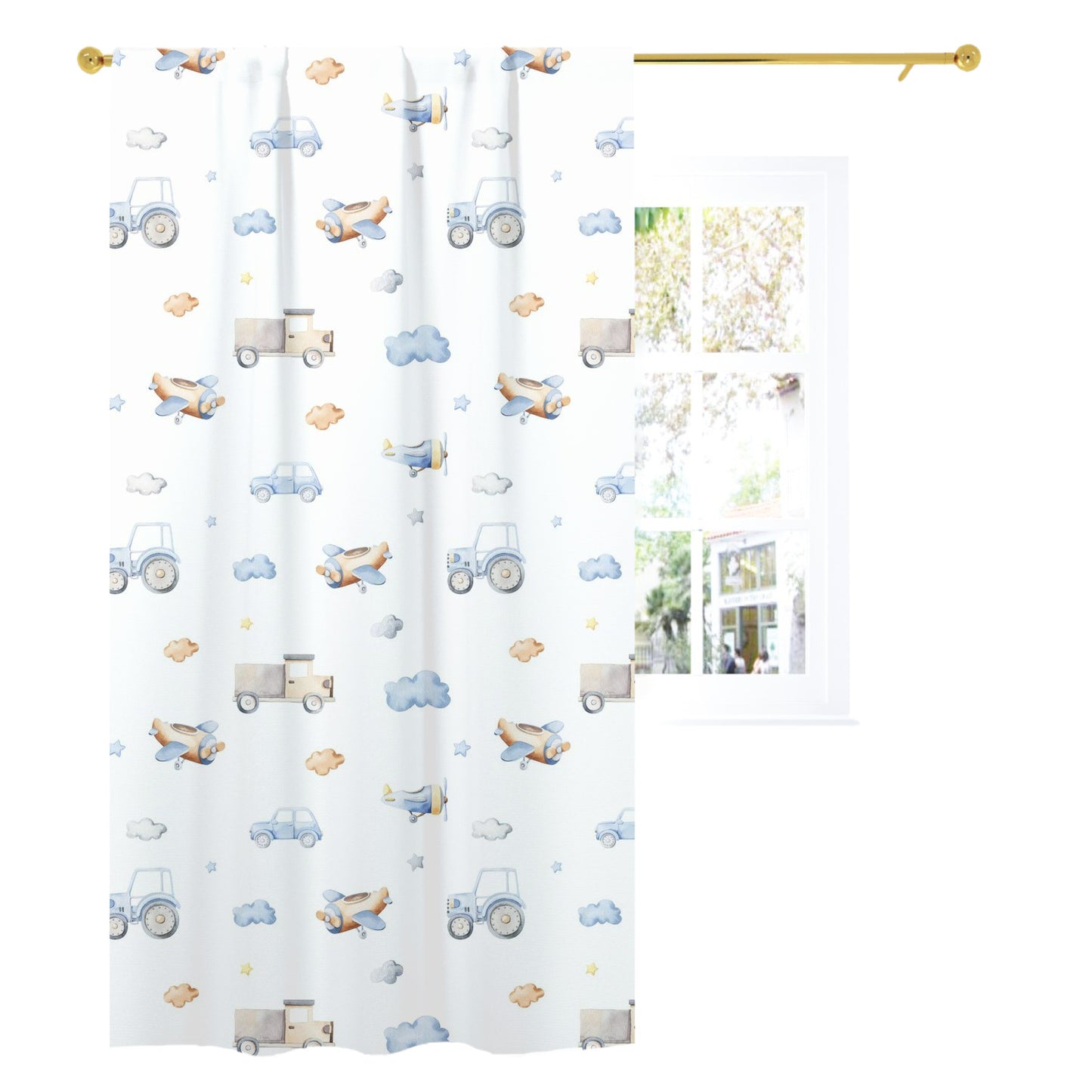 Transport Vehicles Curtain, Transportation Nursery Decor - Blue Transportation