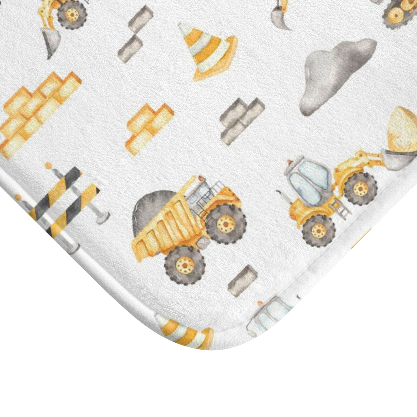 Construction Bath Mat, Anti-Slip backing, Construction trucks kids bathroom decor - Under construction