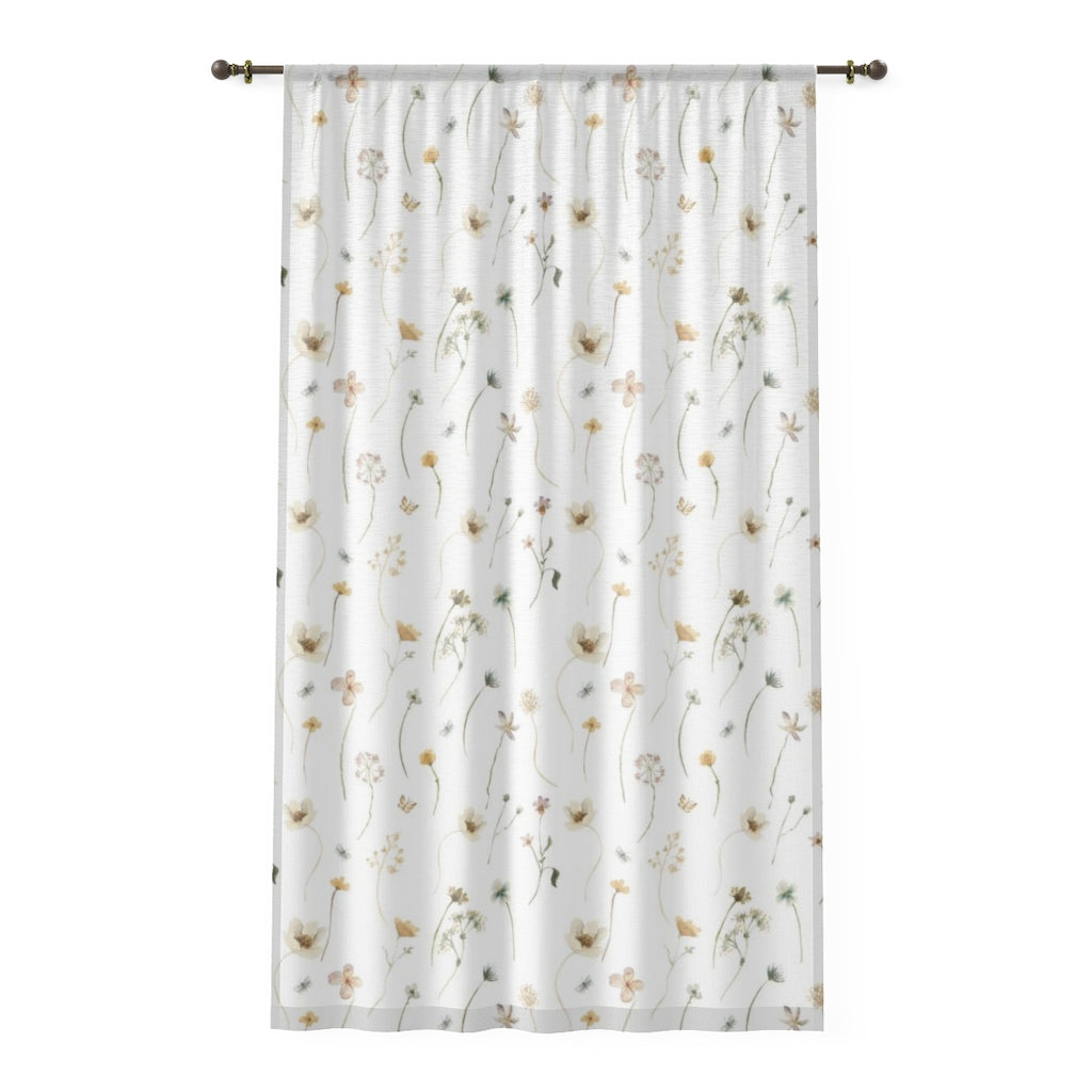 Wild Flower Sheer Curtain, Boho Floral Nursery Decor -  Mustard Wildflowers