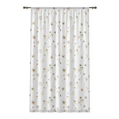 Wild Flower Sheer Curtain, Boho Floral Nursery Decor -  Mustard Wildflowers