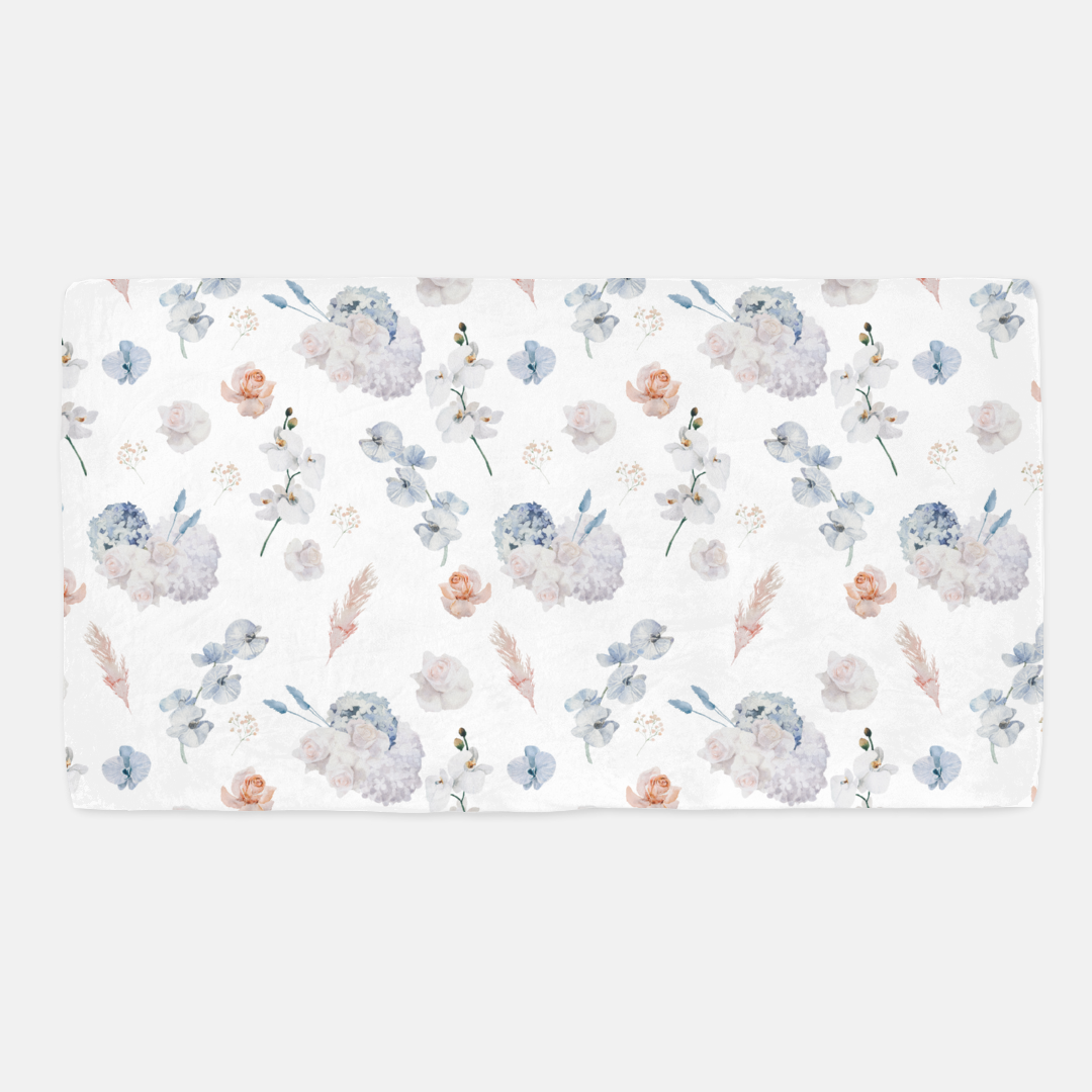 Coral and Dusty Blue Flowers Crib Sheet, Flora Nursery Bedding -Delicate Breeze