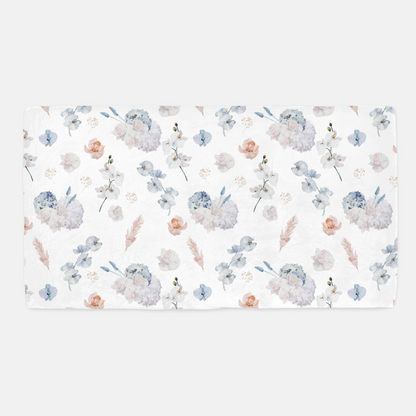 Coral and Dusty Blue Flowers Crib Sheet, Flora Nursery Bedding -Delicate Breeze