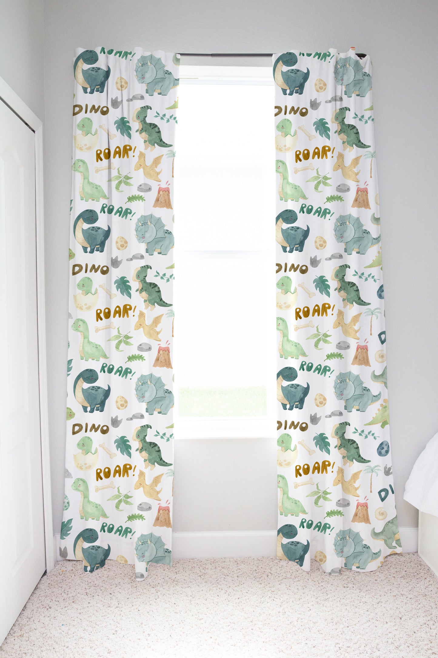 Dinosaur Curtain, Single Panel, Dinosaur nursery decor - Prehistoric Friends