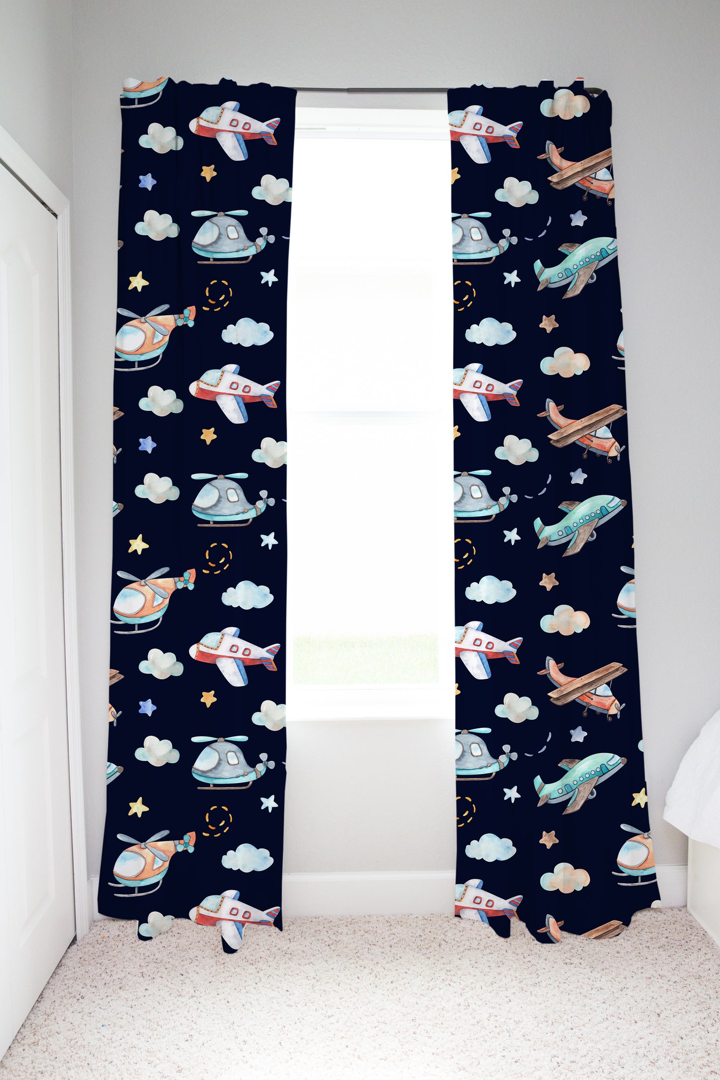 Airplanes Curtain, Single Panel, Aviation nursery decor - Night Flight